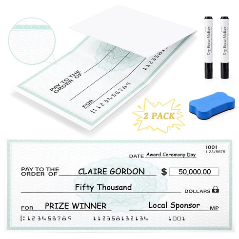 Zhehao 2 Pack 38 15.8 Inch Big Checks for Presentations Reusable x Large Dry Erase Giant Checks Giant Check Fake Check