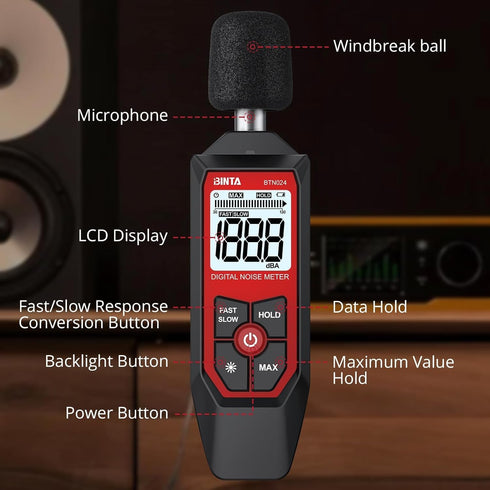 30-130dB BTNTA Decibel Meter, Digital Sound Level Meter A-Weighted, Portable SPL Tester with Backlit LCD Screen, Noise
