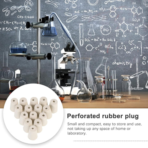 Hemobllo Rubber Stoppers, Drilled Rubber Stopper for Glass Bottle, Flask Stopper for Experiment (15Pcs)