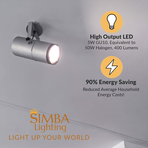 Simba Lighting LED GU10 5W Non-Dimmable Spot Light Bulb, 6 Pack, Halogen 50W Replacement, 5000K