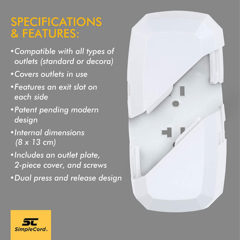 Outlet Cord Cover for Sliding Door Electrical Socket, Childproofing Safety & Prevents Unplugging by SimpleCord