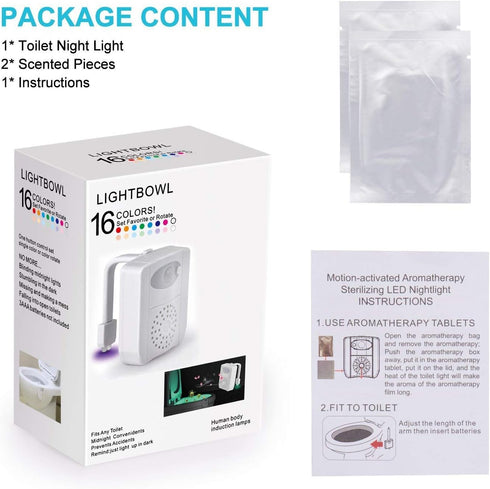 ZEZHOU Toilet Light Motion Sensor - 16 Color LED Night Lights for Toilet Bowl with Aromatherapy, Fun Gifts for Dad, Kids