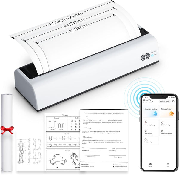 OFFNOVA Portable Printer Wireless for Travel, Thermal Inkless Printer, Support US Letter &