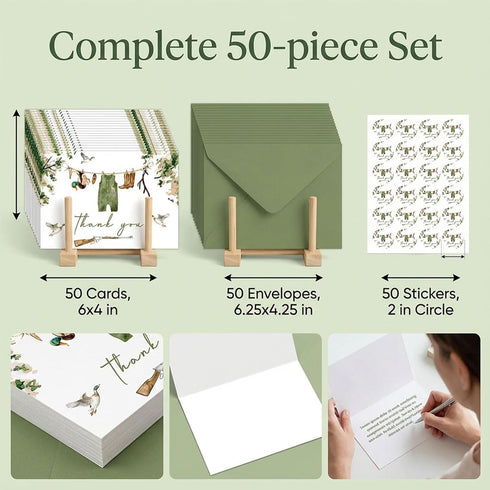 Loyoot 50 Pack Mallard Duck Baby Shower Thank You Cards with Envelopes Stickers, Duck Thank You Notes, Greeting Cards