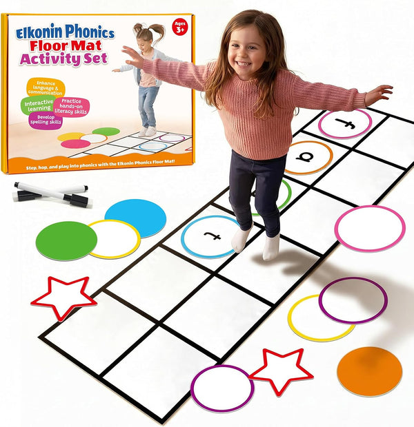 HugHush Elkonin Box Floor Mat Activity Set,Kindergarten Learning Activities,Phonemic Awareness & Phonics Games,Science