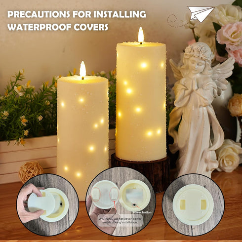 Pack 2 (4" 10" Sasigeiaa Waterproof Outdoor Candles with Timer & Remote - Battery Operated LED Candles, Realistic