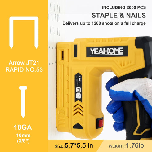 YEAHOME Electric Staple Gun, 2 in 1 Light Duty Brad Nailer/Stapler with USB Charger Cable