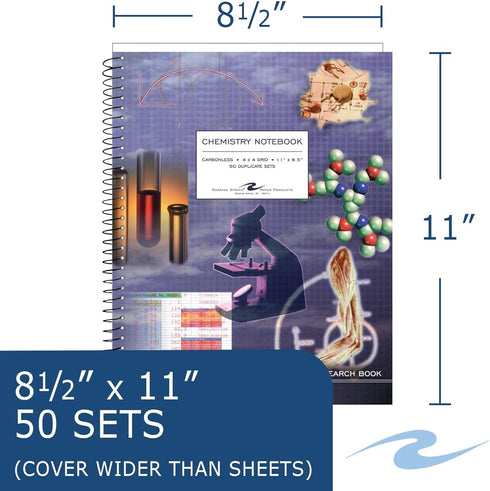 Roaring Spring Carbonless Wirebound Chemistry Notebook, 11" x 8.5", 4x4 Grid Ruled, 50 Sets, Oversize Cover, White/Blue Pages by ROARING SPRING