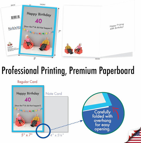 NobleWorks - 40th Birthday Card with Envelope, Funny Stationery Notecard for Birthdays, 40 Year Old Greeting - How Did