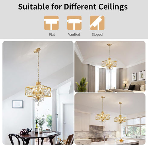 K9 Farmhouse Crystal Chandelier Gold Modern Crystal Ceiling Chandelier Lighting Fixture, Hanging Pendant Light Fixture