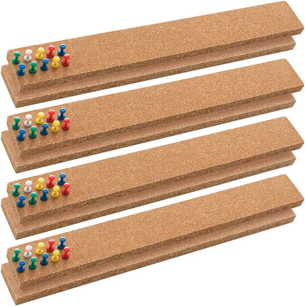 HBlife Cork Board Bulletin Bar Strip 8 Pack, 15x2 Inch, 100% Natural Frameless Cork Board Strips with Push Pins