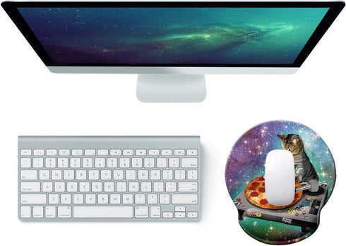 Pizza Cat Mouse Pad, Delicious Food Hipster Cool Cat Design, Memory Foam with Wrist Rest Support