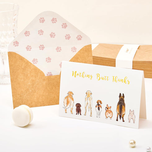 50 Count Crisky Dog Thank You Cards Nothing Butt Thanks Gold Foil Funny Thank You Cards with Envelopes & Stickers