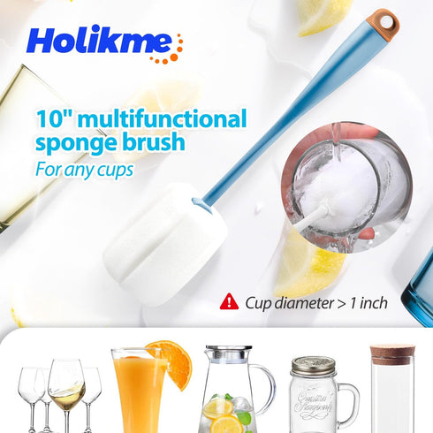 Holikme Tube Straw Brush Cleaning Set, Long Handle Bottle Cleaner for Narrow Neck Beer Bottles, Wine Decanter, Azul