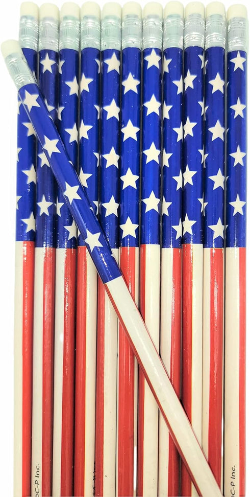 Vintage Look American US Flag #2 Lead Wooden 7.5" Pencils (Patriotic USA), Party Favor Stationery, 36