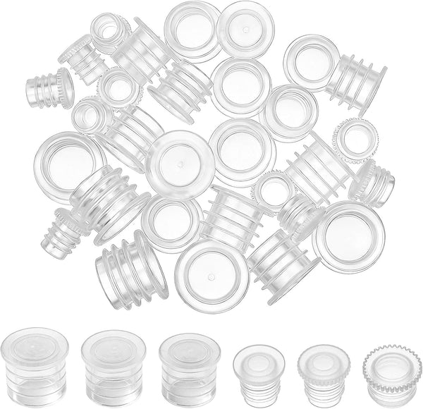 Asofelk 30Pcs Clear Plastic Bottle Stoppers Salt and Pepper Stoppers Plugs, Salt and