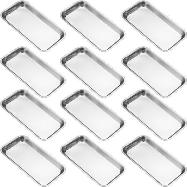 12 PCS Small Surgical Tray, 8.86 x 4.7 Inch Stainless Steel Medical Tray for Tattoo, Resin, Lab Supplies