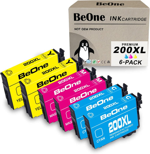 BeOne Remanufactured Ink Cartridges Replacement for Epson 200XL T200XL for Expression Home XP-200 XP-300 (6-Pack)