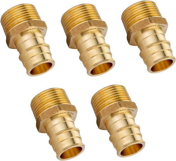 EFIELD Pex A Full Flow Expansion Brass Fitting, 1/2"x 1/2" Male NPT Adapter, Pack of 5, ASTM F1960