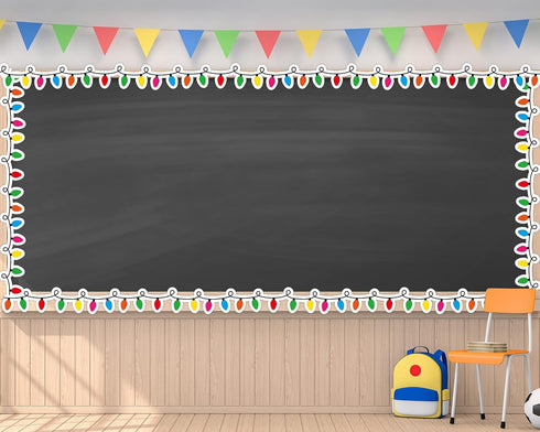 Christmas Bulletin Board Borders - Light Bulb Paper Trim Die-Cut Strip for Winter Classroom Wall Decorations