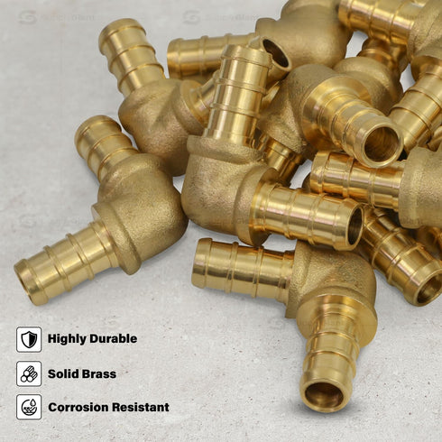 Supply Giant QYMO0038-10 PEX 90 Degree Elbow Barb Pipe Fitting, 3/8 Inch, Brass