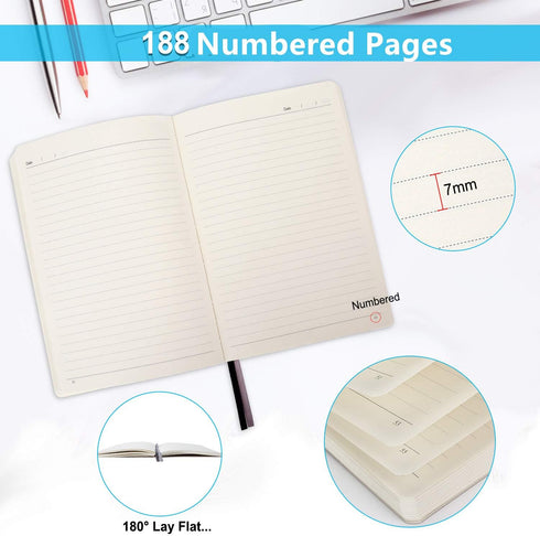 Notebooks College Ruled, Kraft Notebooks Journals for Writing, Soft Cover Notebook Journal for Women Men, Numbered Pages & Index, 5.5" x 8.1" for A5 Refillable Notebook Cover, Thick Paper, Lay Flat by MALEDEN