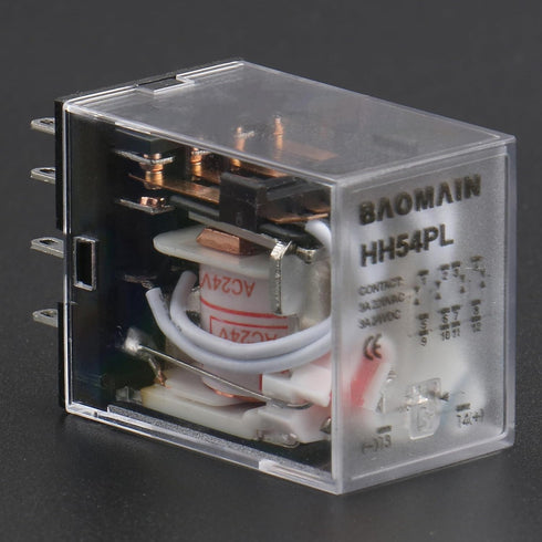 Baomain General Purpose Power Relay HH54PL AC 24V Coil with LED Indicator, Pack of 2