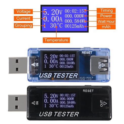 2pcs 8 in 1 USB Tester 10V 3A Voltage Current Meter Digital Multimeter Voltage Detector (Black+Blue)