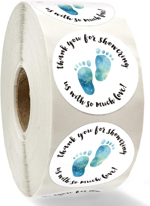 Baby Shower Stickers, Thank You for Showering Us with So Much Love, Pink Foot Stickers, 500 Labels Per Roll