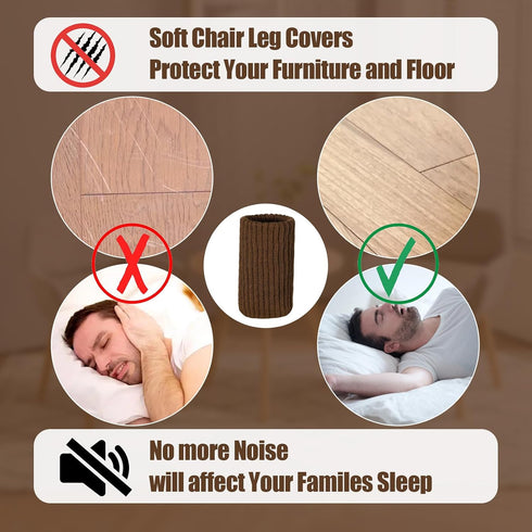 16 Set PCS Brown Furniture Leg Socks - Large Knitted Chair Leg Floor Protectors for Hardwood Floors - Fits Round