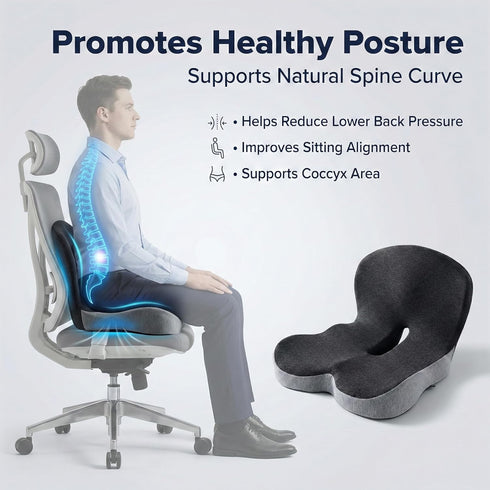 Seat Cushion Memory Foam with Ergonomic L-Shaped Extra Wide Support for Lower Back Relief, Comfort Cushion for Office