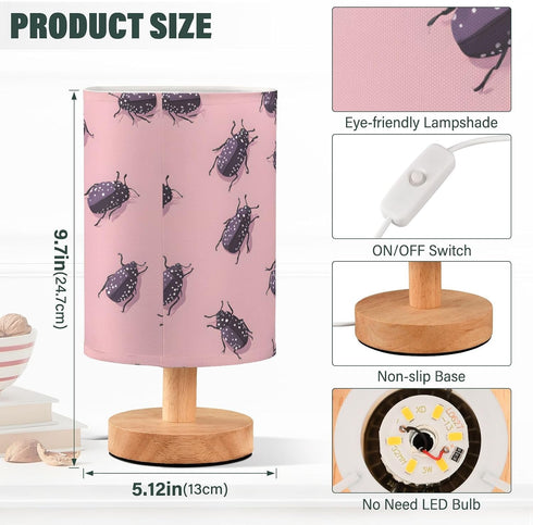 ALAZA Bedside Table Lamp for Bedroom Purple Insect Nightstand LED Light Lamps with USB Port Linen Fabric Shade Table
