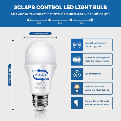 SYSAI 3 BulbEasy 8.8-Watt Claps Light, Sound Activated ON/Off Solution, Clap Detection, Smart Home, Upgrade Your