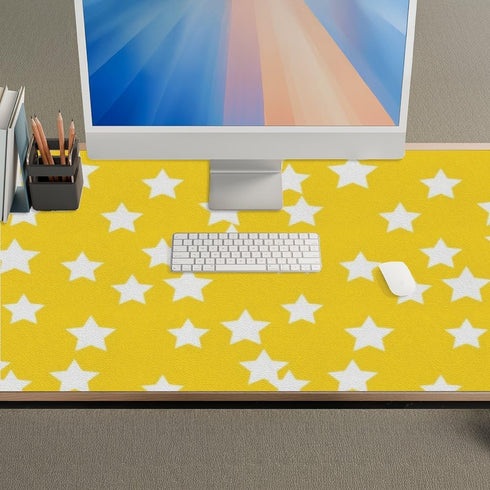 Generic 35. 4" 16. 5" White Stars Yellow Desk Mat Multifunctional Laptop Pad, Waterproof Dual Sided Desk Mat Heat