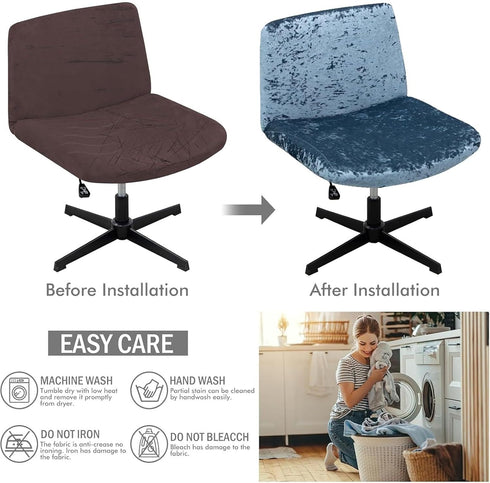 Generic Armless Criss Cross Office Desk Chair Covers Soft Crushed Velvet Chair Slipcovers Stretch Mid Back Wide Seat