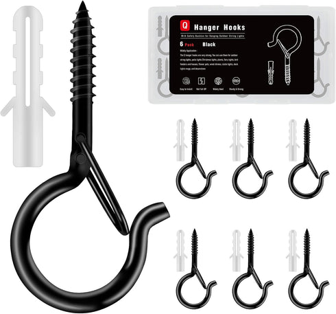 KULOLO 6 Pack Black Screw Hooks with Safety Buckle - 2.3 Inch Rustproof