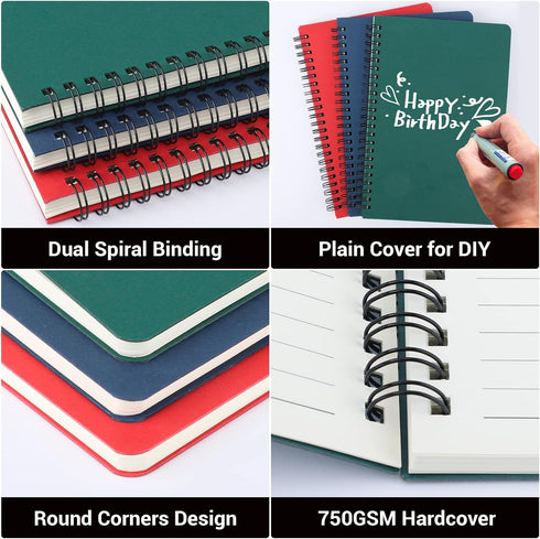 EUSOAR Spiral Lined Notebook, A5 3 Packs, 5.5"X8.3", 120 Pages Lined Travel Writing Notebooks Journal