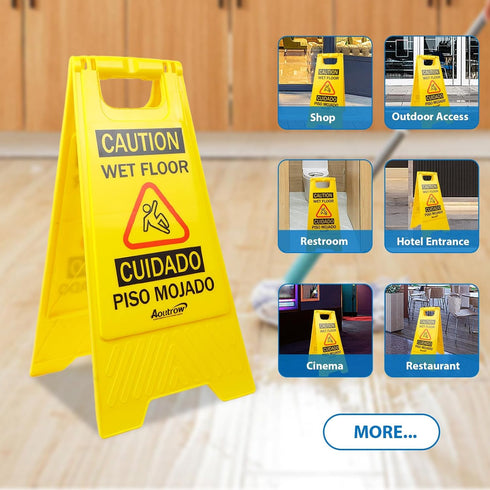 Caution Wet Floor Sign, 2-Sided Foldable Safety Sign (L:17.12in W:8.38in H:0.94in) Bilingual Yellow (2 Pack)