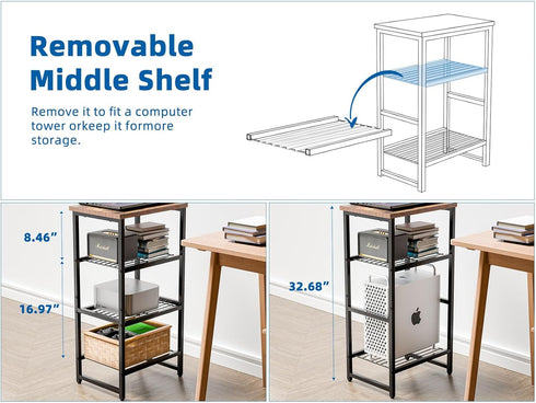 Printer Stand Holder 4 Tier - Heavy Duty Metal Shelving Unit for Office Organizer, Industrial Printer Side Table with