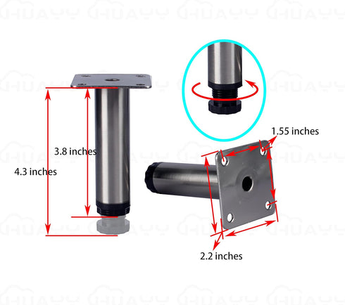 4 inches(Nickel-Plated,4 Sets),Suitable HUAYY Furniture Adjustable Legs for Modern Ottoman Style Furniture Replacement