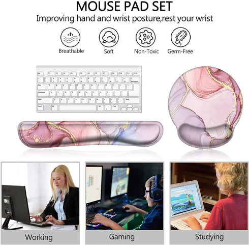Keyboard Wrist Rest and Mouse Pad Set, Ergonomic Memory Foam Mouse Pad for Gaming and Office, Pain Relief Support