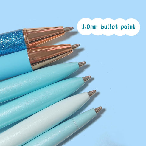 Fancy Pens for Women, 6 Pcs Blue Ballpoint Pens, 1.0mm Medium Point Black Ink for Note Taking