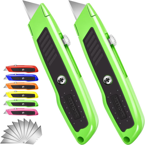 Jetmore 2 Pack Box Cutter Utility Knife with Extra 10 SK5 Blades, Portable Box Opener Razor Knife