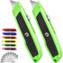 Jetmore 2 Pack Box Cutter Utility Knife with Extra 10 SK5 Blades, Portable Box Opener Razor Knife