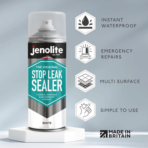 JENOLITE Stop Leak Sealer Spray, Waterproof Sealant, Fills, Seals & Stops Leaks, WHITE, 400ml