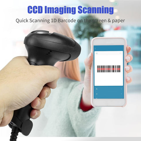 NetumScan 1D USB Barcode Scanner, Handheld Wired CCD Barcode Reader Supports Screen Scan UPC Bar Code Reader