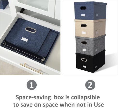 Collapsible File Organizer Storage Box for Office, Document Organizer with Lids, Easy Slide, Navy Blue