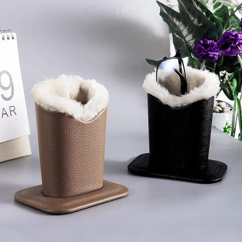 HDBHSBE 2 Packs Eyeglass Holder Eyeglass Holder Stand PU Leather with Soft Plush Lining, Black Glasses for Nightstand