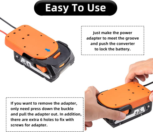 Power Wheel Adapter for Ridgid AEG 18V Hyper li-ion Battery with Fuse & Wire terminals, Power Connector for Rc Car, 14 Gauge Robotics, Rc Truck, DIY use, Work for Rigid L1815R B1820R L1830R Battery