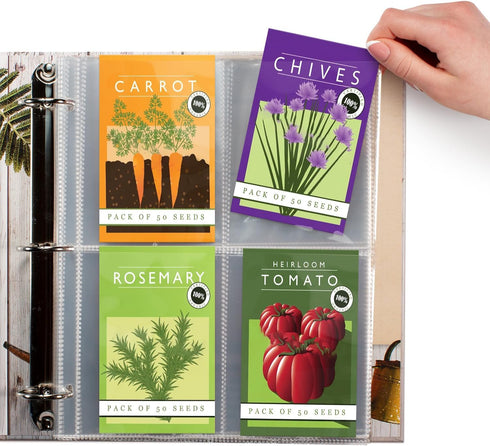 Seed Storage Organizer Sleeves, 25 Pack, 4 Pocket Garden Seed Organizer, Clear Sleeves for Seed Packet Storage